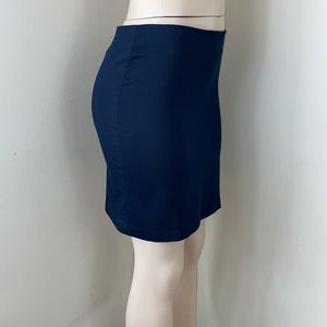 New York & Company Stretch Dark Blue Midi Thigh Length Short Pencil Skirt